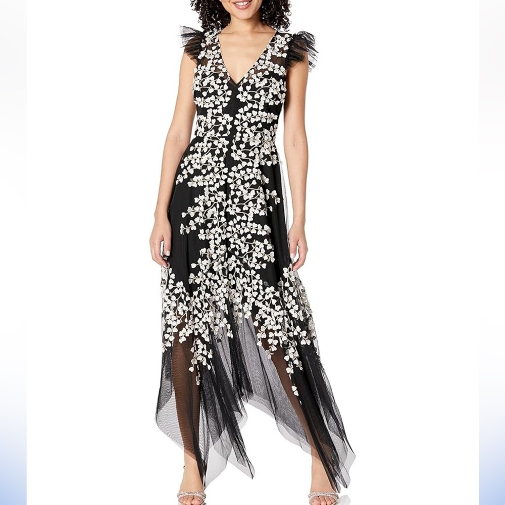 BCBGMAXAZRIA Embroidered Tulle Gown
